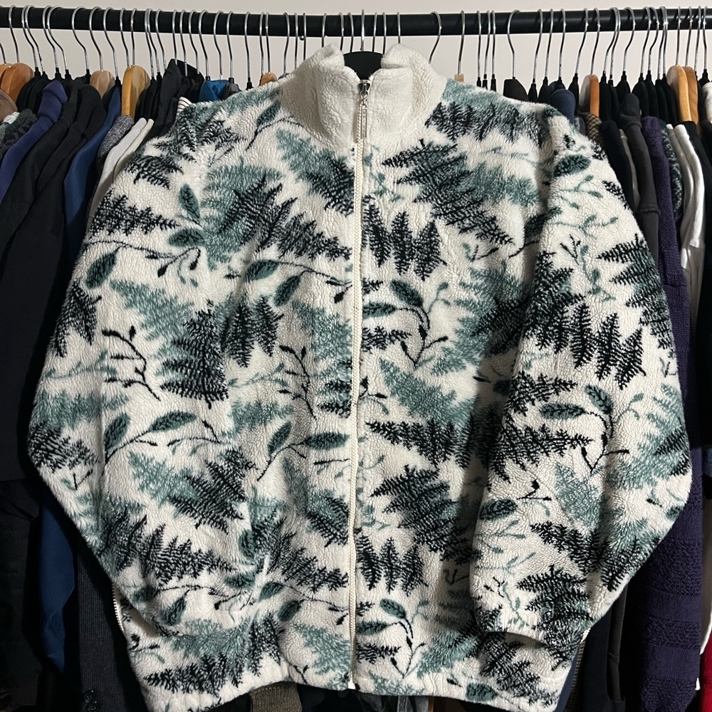 Women's White and Black Fern Pattern Jacket
